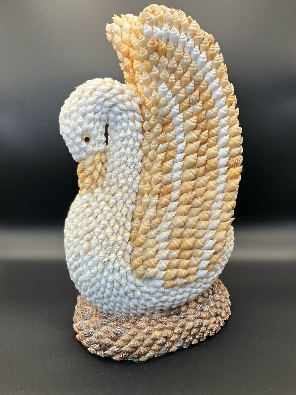 Vintage Seashell Swan Sculpture in White and Cream